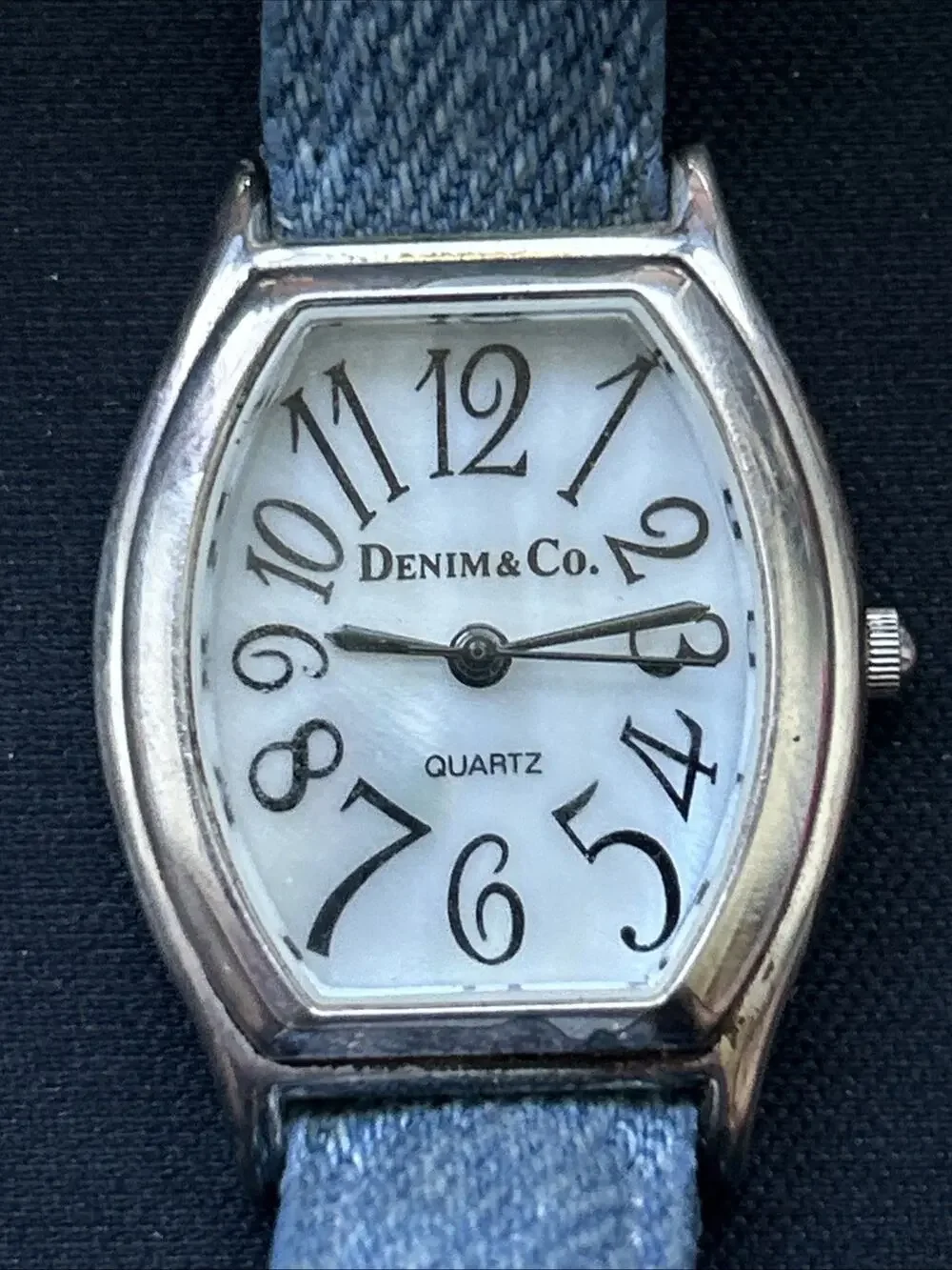 Denim & Co Sterling Silver Case Denim Band Women’s Quartz Watch